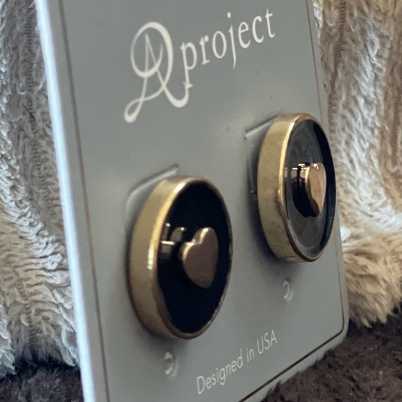 Gold and Black Heart Circle Stud Earrings — AD Project - Picture 5 of 8